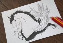 Load image into Gallery viewer, (Digital Download) Valentine&#39;s Pegasus Lineart Colouring Page A4