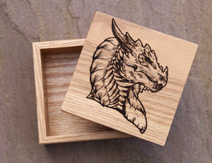 Noble Dragon Solid Oak 9cm Wooden Box