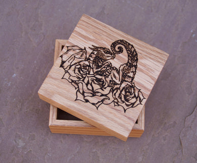 Rose Dragon Hatchling Solid Oak 9cm Wooden Box (Made to Order)