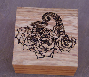 Rose Dragon Hatchling Solid Oak 9cm Wooden Box (Made to Order)