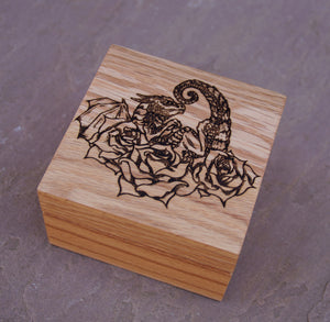 Rose Dragon Hatchling Solid Oak 9cm Wooden Box (Made to Order)