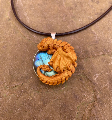 Guardian Labradorite Dragon Necklace (Custom Paint)