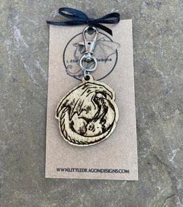Snoozing Dragon Engraved Wooden Charm