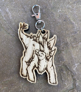 Happy Stegosaurus Wooden Engraved Charm