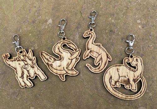 Happy Dinosaur Set of 4 Wooden Charms