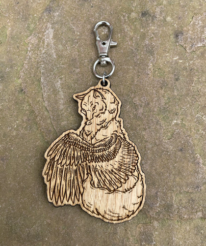 Winged Wolf Engraved Wooden Charm