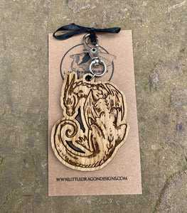 Napping Dragon Wooden Engraved Charm