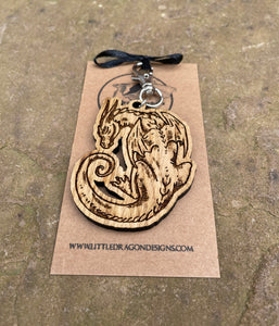 Napping Dragon Wooden Engraved Charm