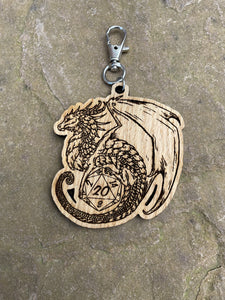 D20 Dragon Engraved Wooden Charm