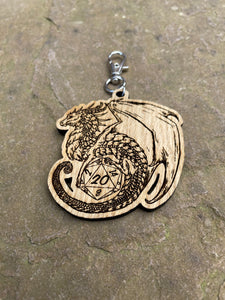 D20 Dragon Engraved Wooden Charm