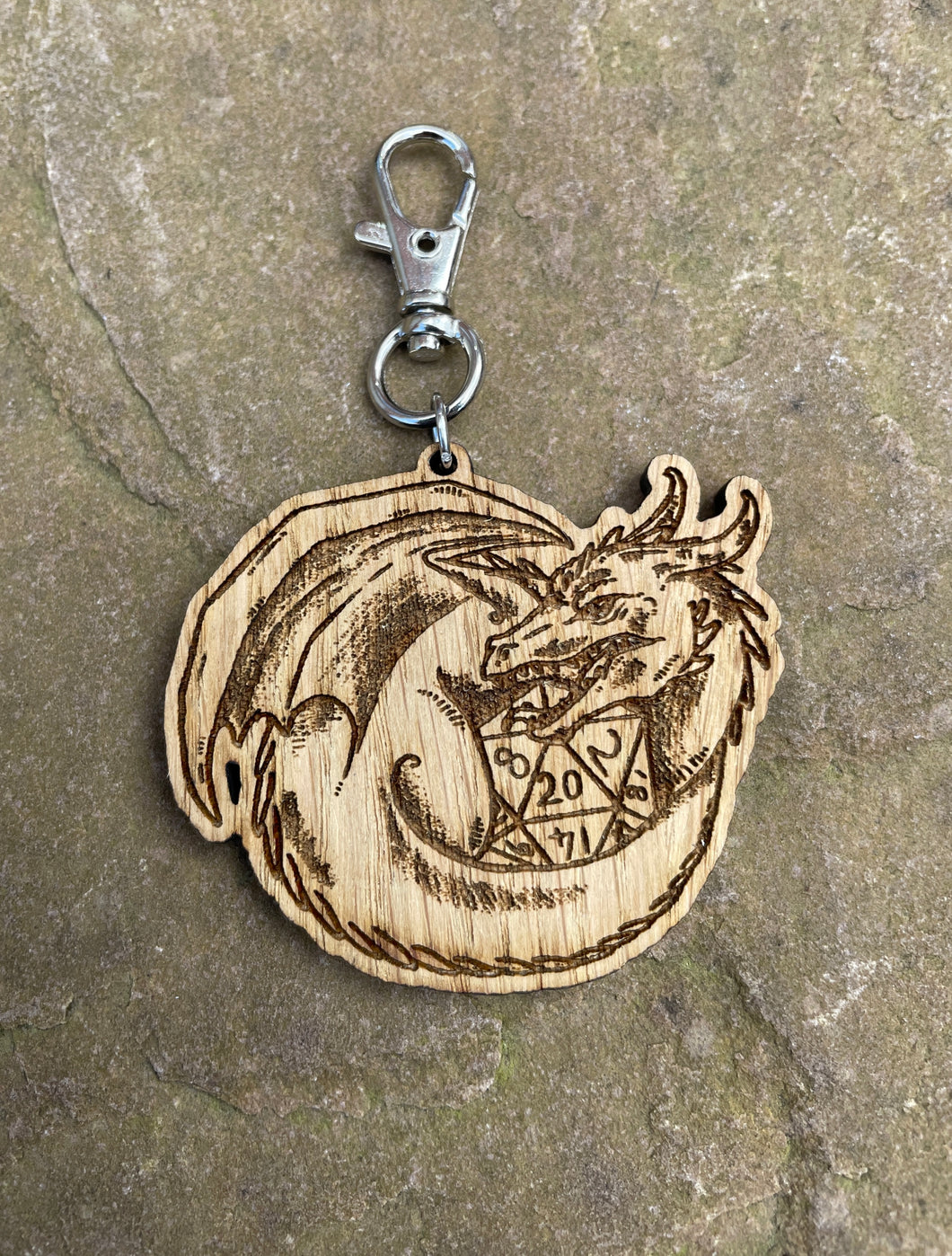 Dice Guardian Engraved Wooden Charm