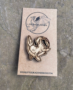 Happy Mosasaur Wooden  Pin Badge