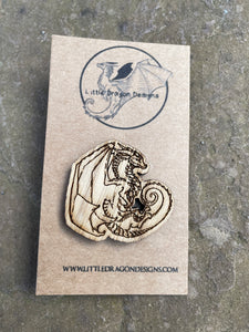 Floating Dragon Engraved Wooden Pin Badge