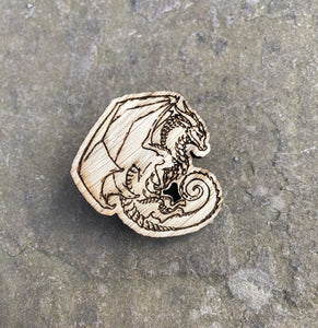Floating Dragon Engraved Wooden Pin Badge