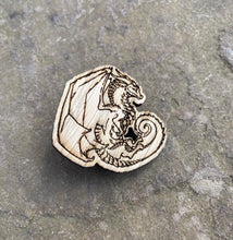 Load image into Gallery viewer, Floating Dragon Engraved Wooden Pin Badge