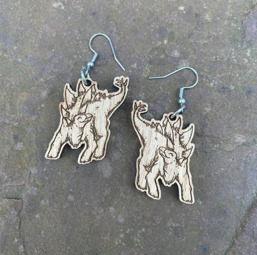 Stegosaurus Engraved Wooden Earrings