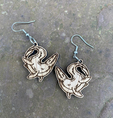 Happy Mosasaur Engraved Wooden Earrings
