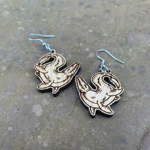 Happy Mosasaur Engraved Wooden Earrings