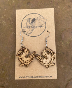 Happy Mosasaur Engraved Wooden Earrings