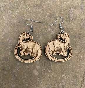 Diplodocus Engraved Wooden Earrings