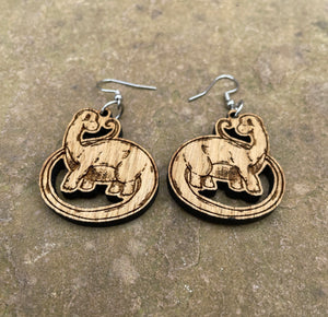 Diplodocus Engraved Wooden Earrings