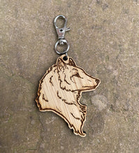 Load image into Gallery viewer, Wolf Bust Wooden Engraved Keyring Charm