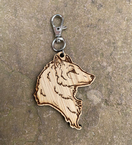 Wolf Bust Wooden Engraved Keyring Charm
