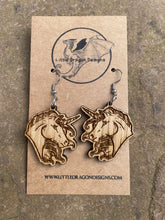 Load image into Gallery viewer, Unicorn Bust Wooden Engraved Earrings