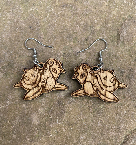 Lapras Engraved Wooden Earrings