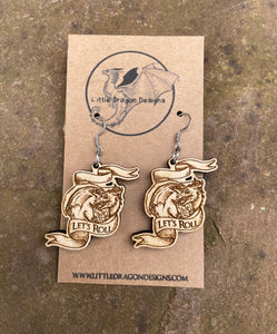 Let's Roll D20 Dice Dragon Wooden Engraved Earrings