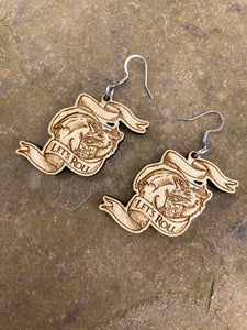 Let's Roll D20 Dice Dragon Wooden Engraved Earrings