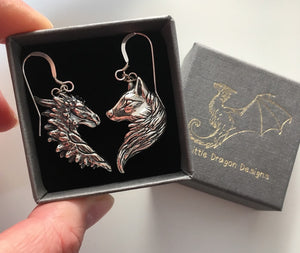 Sterling Silver Dragon/Wolf Earrings