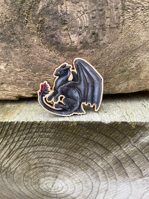 Black Dragon Wooden Pin Badge