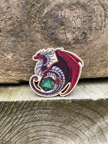 D20 Dragon Wooden Pin