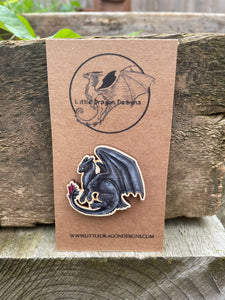 Black Dragon Wooden Pin Badge