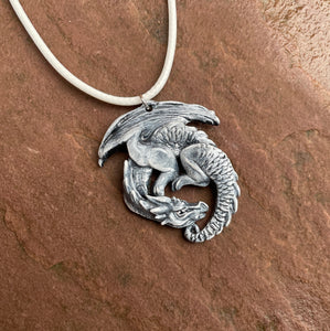 Winter Guardian Dragon Hand-Painted pewter pendant and box