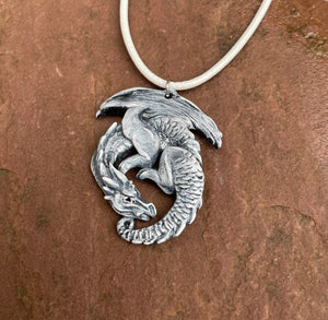 Winter Guardian Dragon Hand-Painted pewter pendant and box