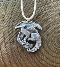 Load image into Gallery viewer, Winter Guardian Dragon Hand-Painted pewter pendant and box