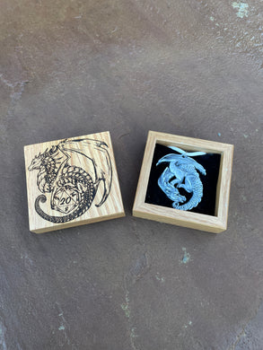 Winter Guardian Dragon Hand-Painted pewter pendant and box