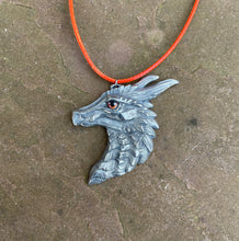Load image into Gallery viewer, Orange Eye Dragon Head Pewter Pendant