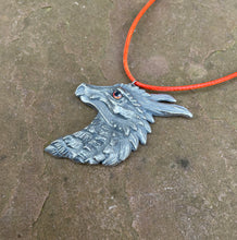 Load image into Gallery viewer, Orange Eye Dragon Head Pewter Pendant