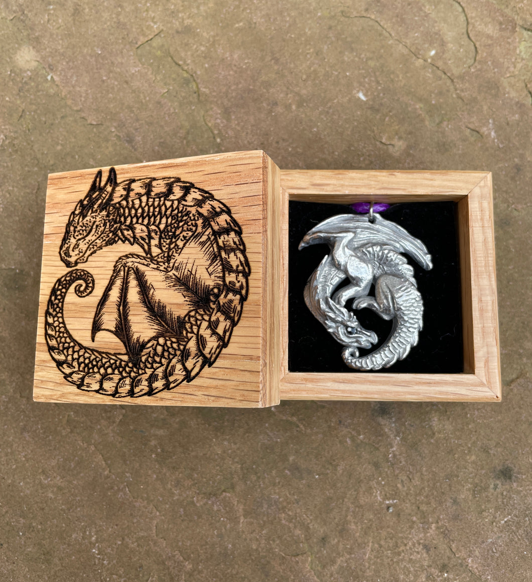 Engraved Box and Pewter Dragon Necklace Gift Set