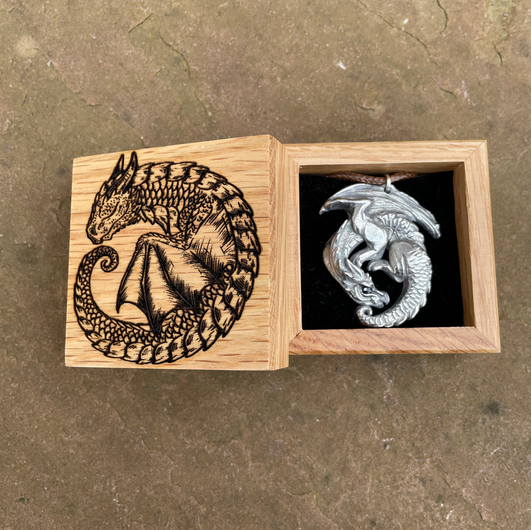 Engraved Box and Pewter Dragon Necklace Gift Set