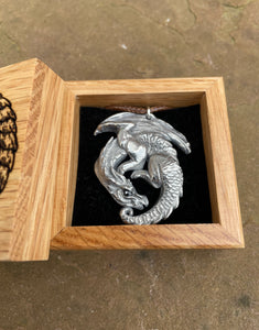 Engraved Box and Pewter Dragon Necklace Gift Set