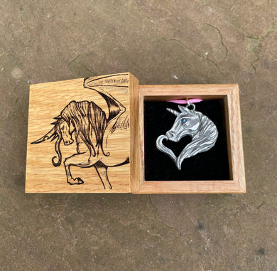 Engraved Box and Pewter Unicorn Necklace Gift Set