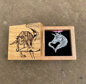 Engraved Box and Pewter Unicorn Necklace Gift Set