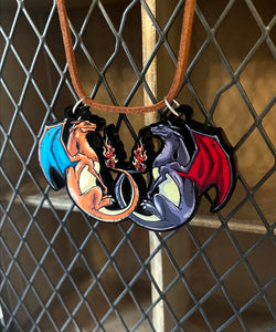 Dual Charizard Chunky Black Acrylic Pendant