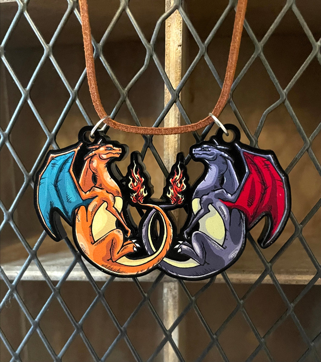 Dual Charizard Chunky Black Acrylic Pendant