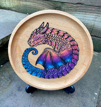 Load image into Gallery viewer, Sleepy Sunset Dragon Handpainted Wooden Trinket Dish