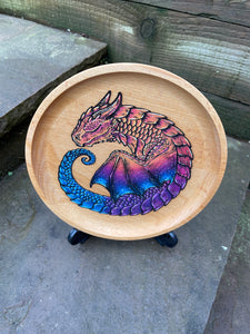Sleepy Sunset Dragon Handpainted Wooden Trinket Dish